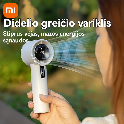 Xiaomi Ultra Mini USB ventiliatorius su LED ekranu – tylus, 100 greičių, įkraunamas
